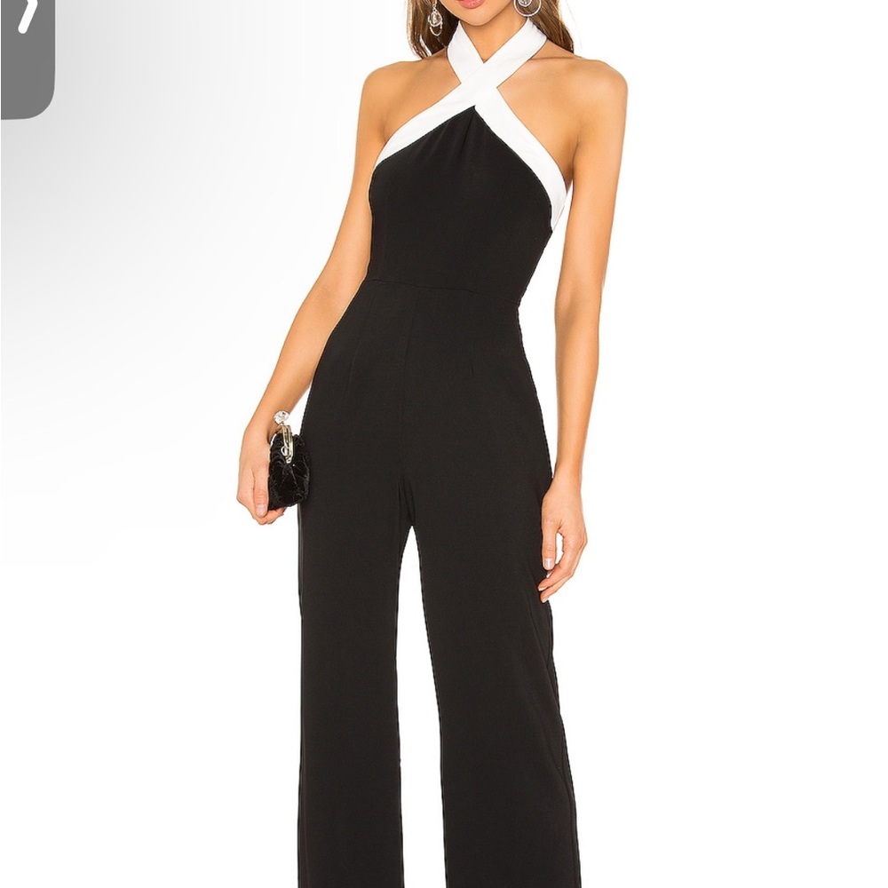 Superdown Black and White Halter Jumpsuit